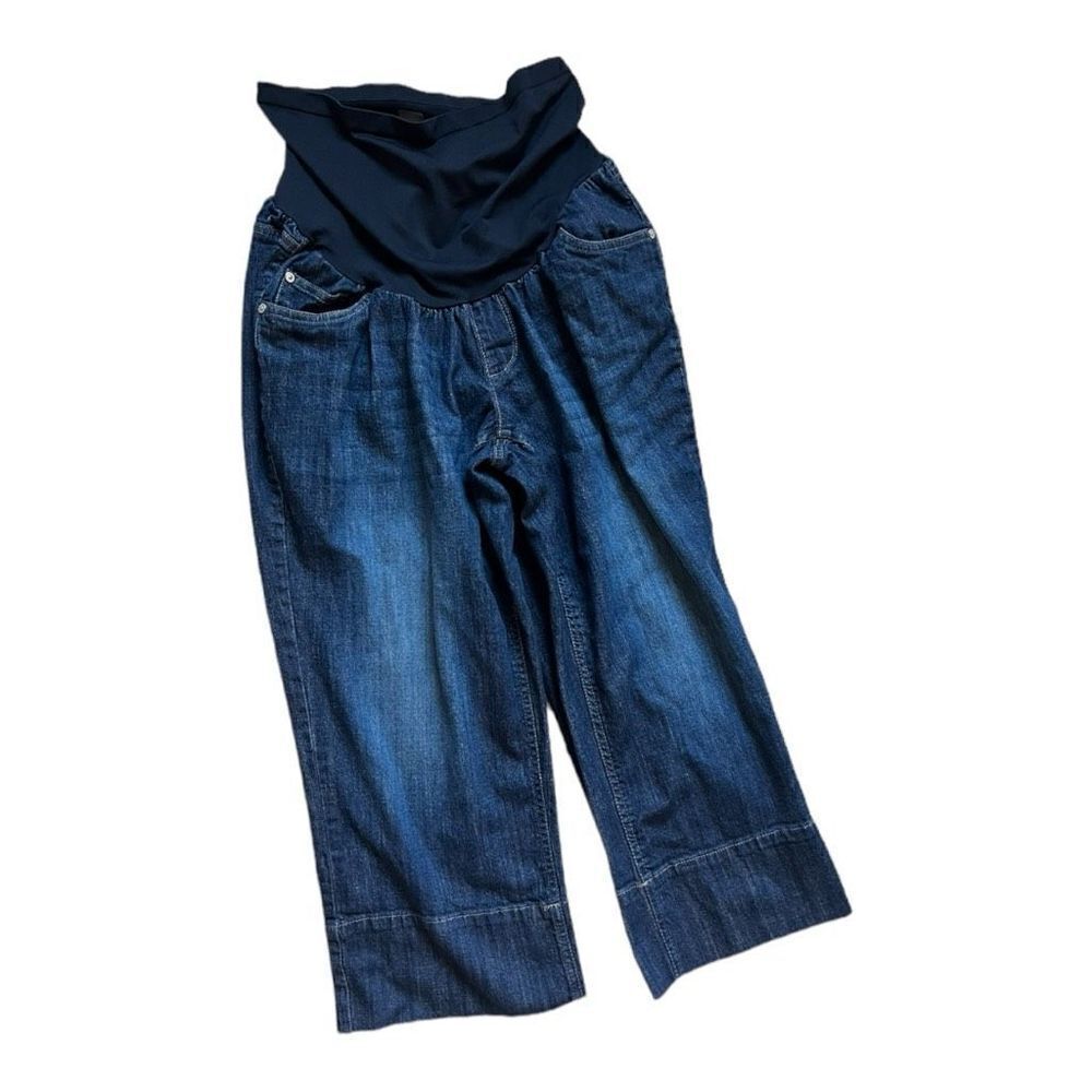 Womens Motherhood Maternity Dark Wash Half Panel Denim Jean Capris - Sz 1X
